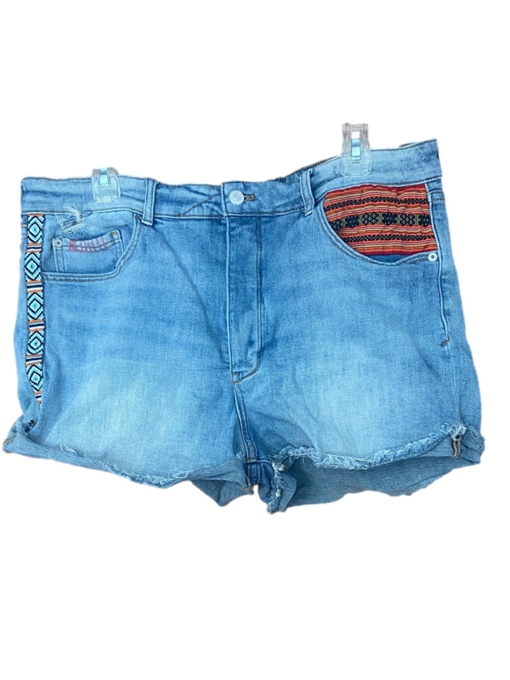 Anthropologie Pilcro High-Rise Embroidered Button-Fly Denim Shorts Size 32